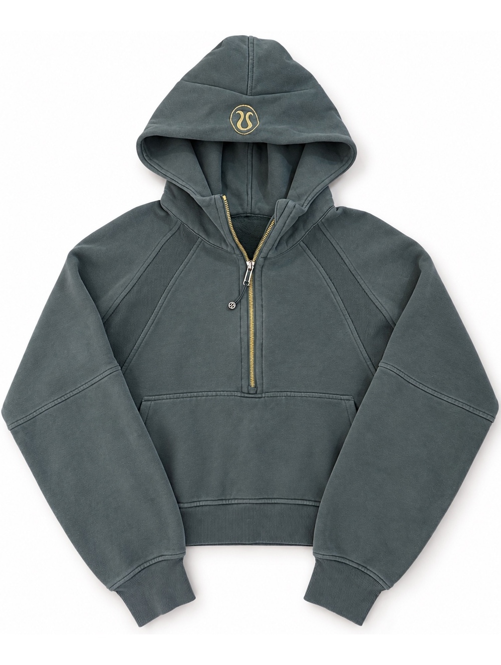 Lululemon Limited Edition Gold Zipper 1/2 Zip Cropped Scuba Hoodie Olive Kangaro